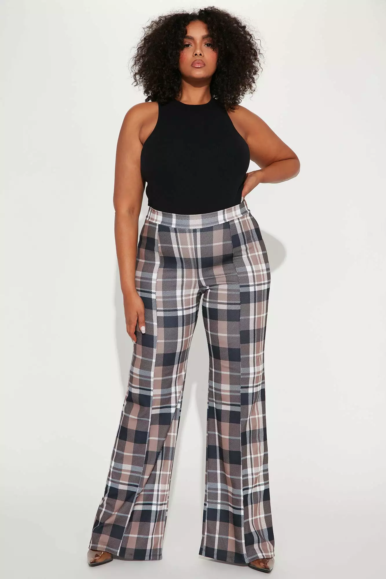 Fashion Nova Tall Victoria High Waisted Dress Pant Plaid - Taupe/combo - Image 4