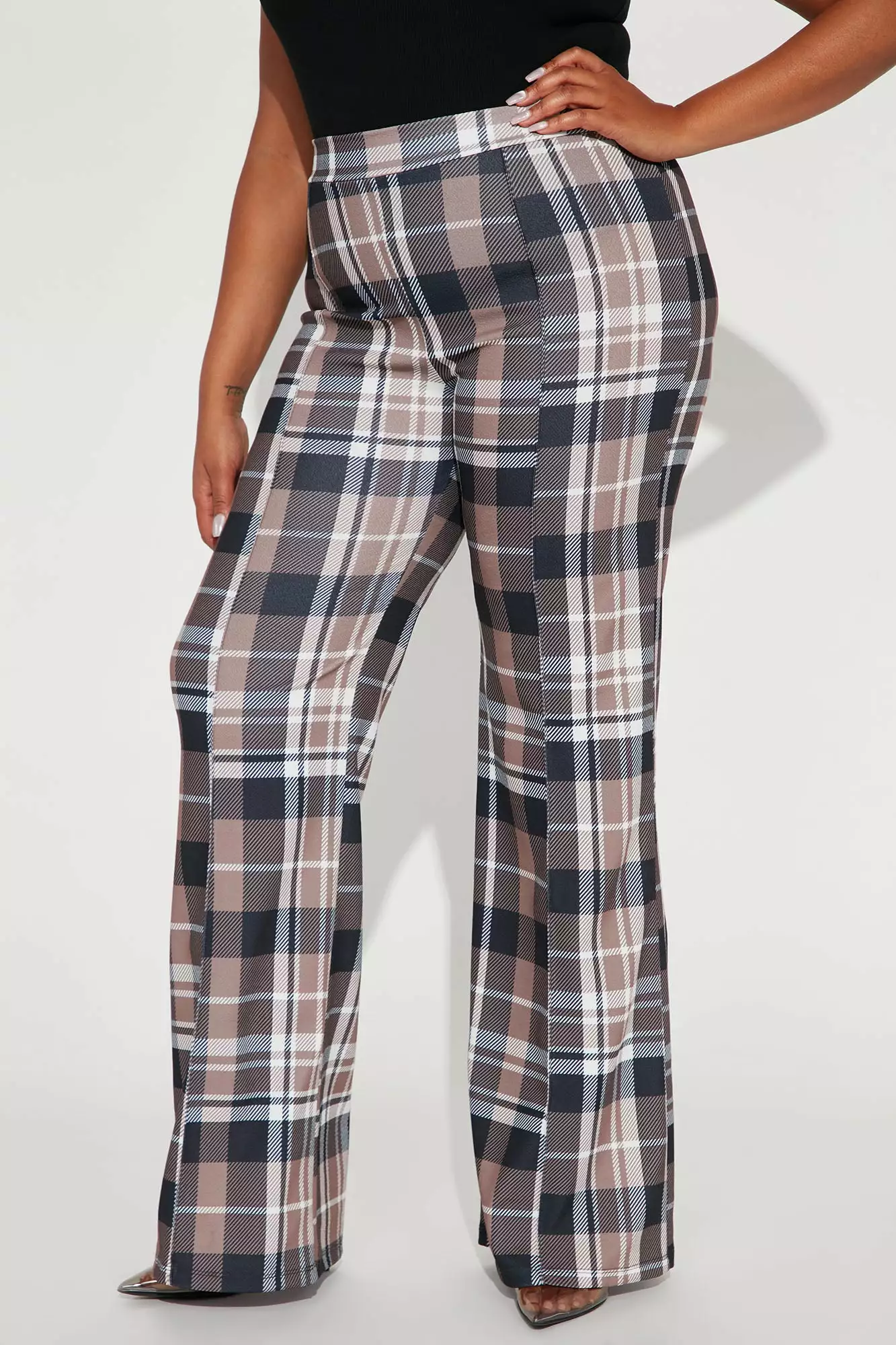 Fashion Nova Tall Victoria High Waisted Dress Pant Plaid - Taupe/combo - Image 5