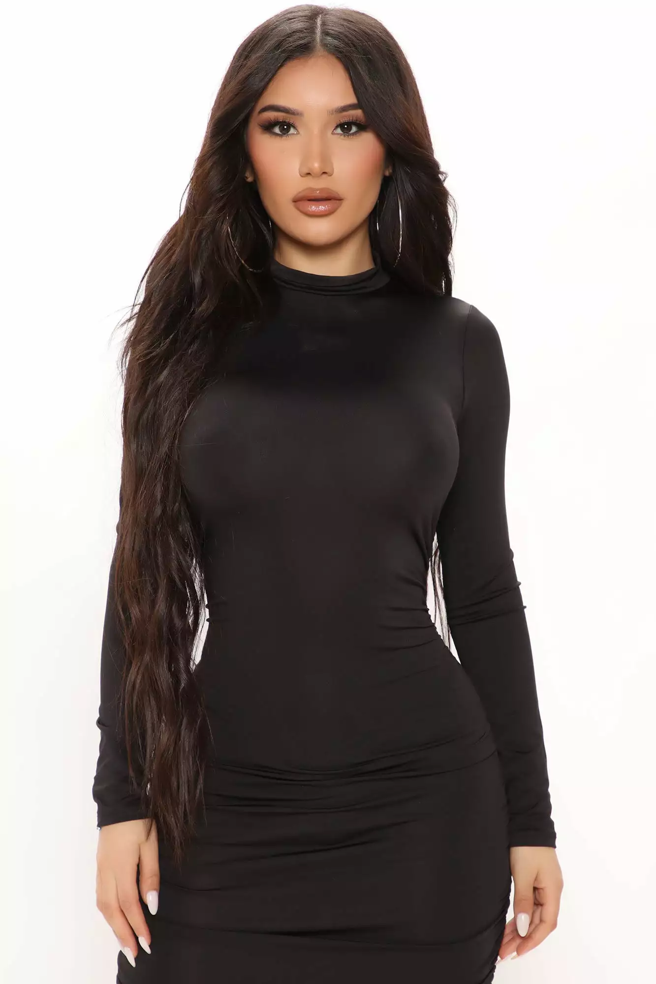 Fashion Nova Cristy Ruched Midi Dress - Black 4 Fashion Nova Cristy Ruched Midi Dress - Black - Image 2