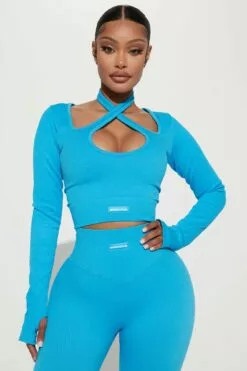 Fashion Nova Effortless Irene Ribbed Seamless Top - Blue