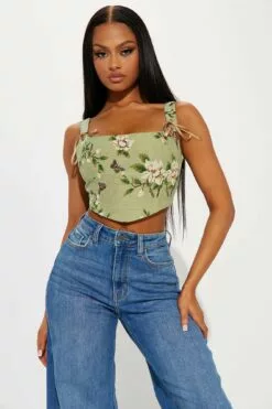 Fashion Nova Feeling Butterflies Corset Top - Sage/combo