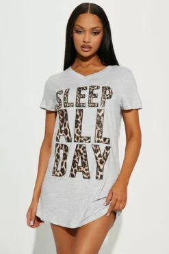Fashion Nova Sleeping All Day PJ Sleep Shirt - Grey