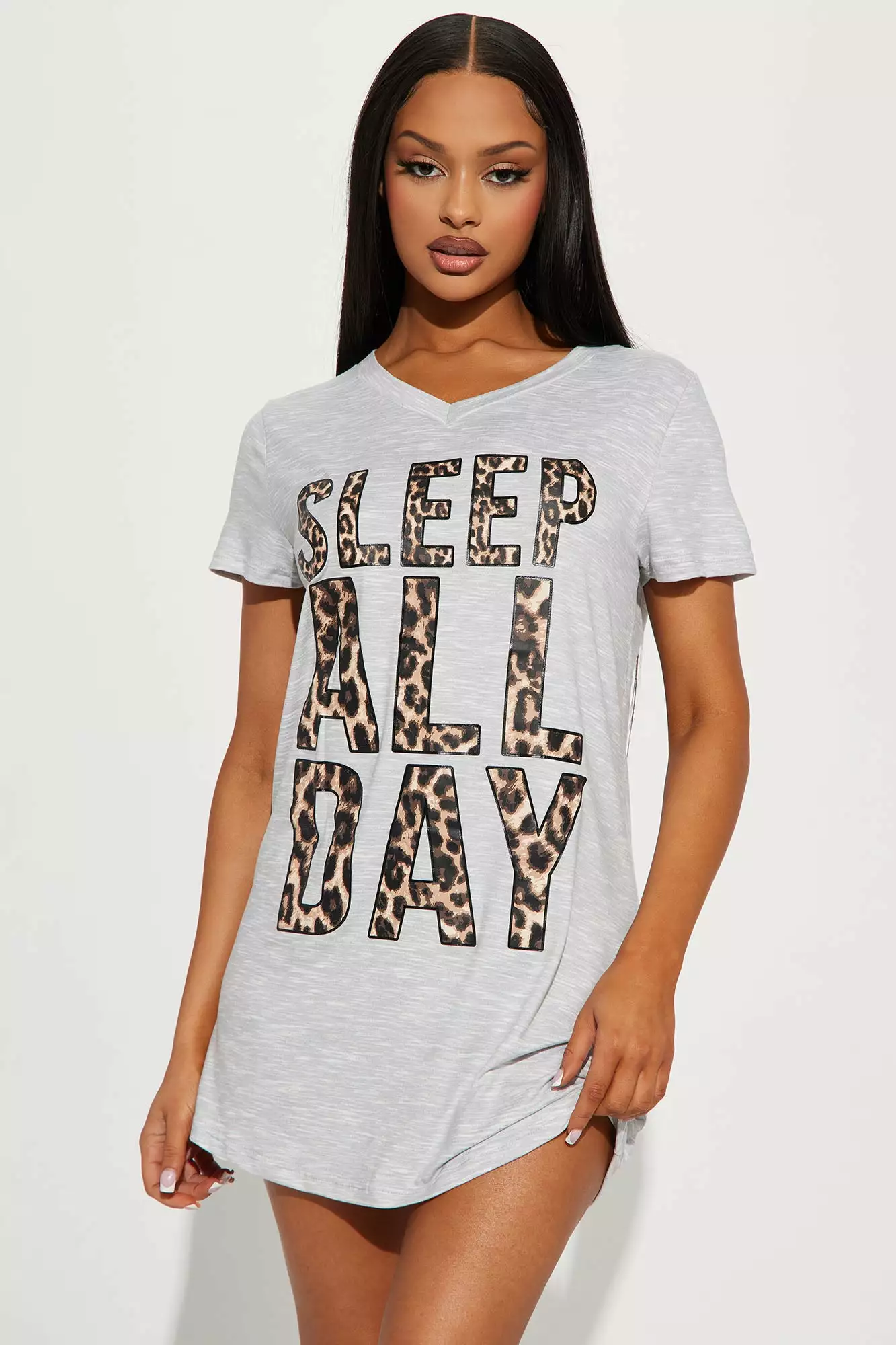 Fashion Nova Sleeping All Day PJ Sleep Shirt - Grey 3 Fashion Nova Sleeping All Day PJ Sleep Shirt - Grey