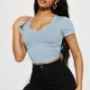 Fashion Nova Carly V Neck Crop Tee - Light Blue