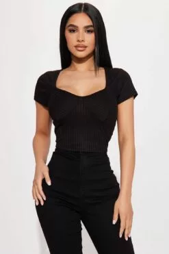 Fashion Nova Sloane Ribbed Top - Black