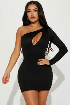 Fashion Nova Vibes On Vibes One Shoulder Dress - Black