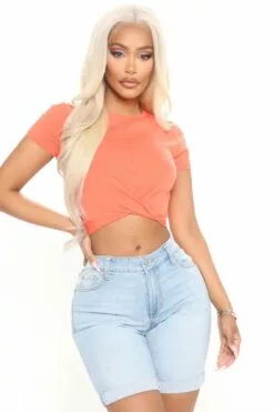 Fashion Nova Holly Twist Front Tee - Orange
