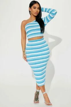 Fashion Nova Always Remember Striped Skirt Set - Blue/combo