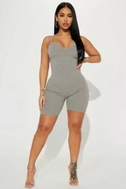 Fashion Nova Adriana Romper - Heather Grey