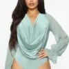 Fashion Nova Anything Could Draped Bodysuit - Sage