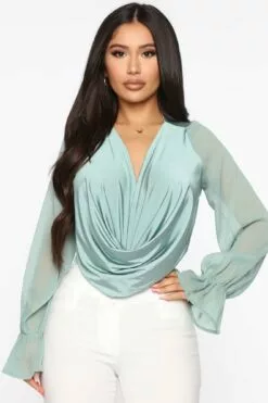 Fashion Nova Anything Could Draped Bodysuit - Sage -Fashion Nova Sales 02 03 20 Studio 2 MS LE 14 16 44 33 1912001 Sage P 56790 EH