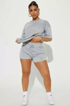 Fashion Nova Vibe Check Short Set - Heather Grey