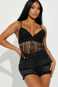 Fashion Nova Fionna Fringe Top - Black
