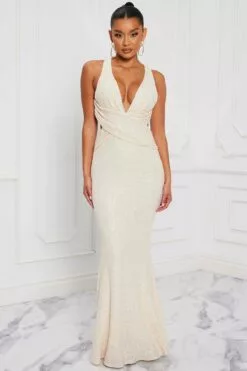 Fashion Nova Secret Admirer Sequin Maxi Dress - Champagne