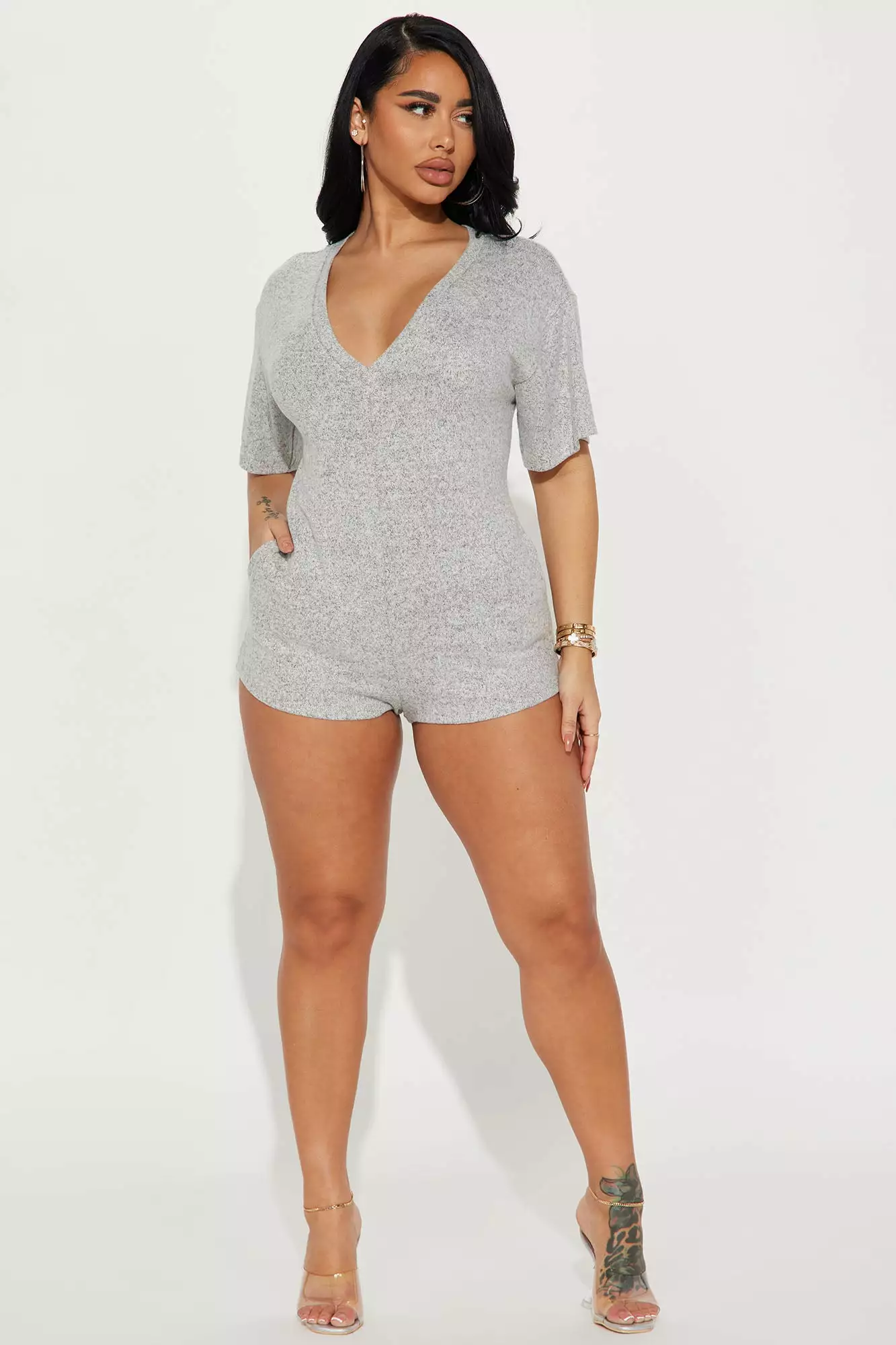 Fashion Nova Casual Encounters Romper - Heather Grey 3 Fashion Nova Casual Encounters Romper - Heather Grey