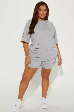 Fashion Nova Vibe Check Short Set - Heather Grey -Fashion Nova Sales 02 10 23Studio4 KS SS 14 39 34 64 AS1162 HeatherGrey 13576 PLUS JB