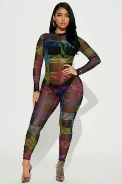 Fashion Nova Elaine Mesh Jumpsuit - Multi Color