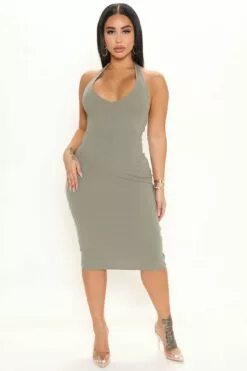 Fashion Nova Isabelle Halter Midi Dress - Olive