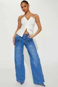 Fashion Nova Worth The Hype Non Stretch Cargo Jean - Medium Wash