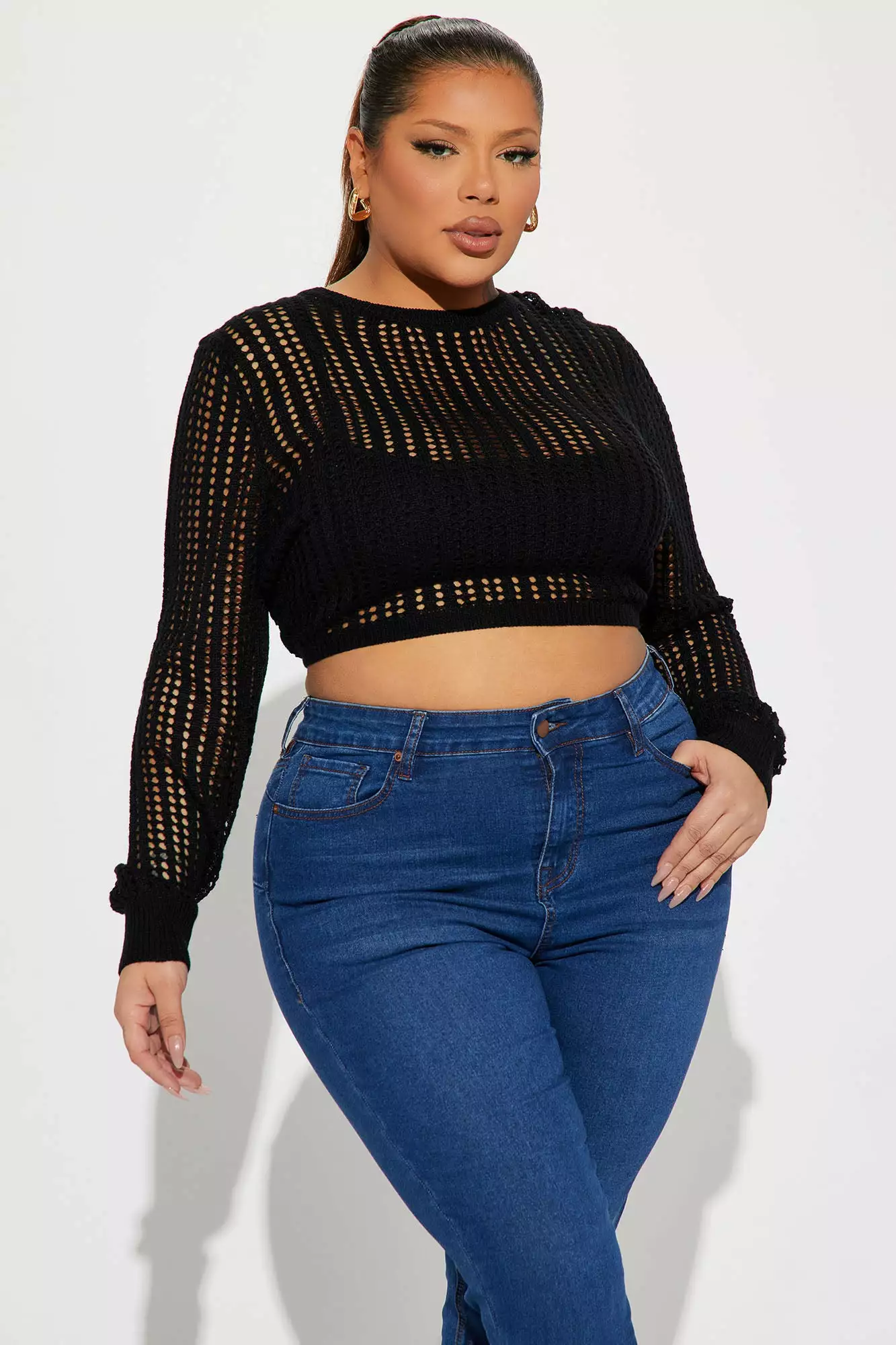 Fashion Nova Heading Out Crochet Open Back Sweater - Black 6 Fashion Nova Heading Out Crochet Open Back Sweater - Black - Image 4