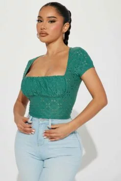 Fashion Nova Josephine Eyelet Top - Jade