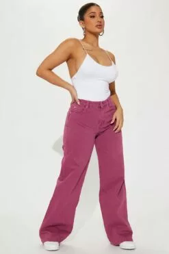Fashion Nova Tell Me More Non Stretch Wide Leg Jean - Purple