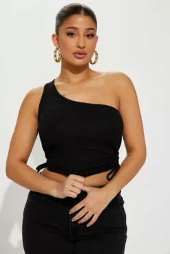 Fashion Nova Luna One Shoulder Cropped Tank - Black