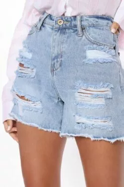 Fashion Nova Came For Fun Ripped Denim Shorts - Medium Blue Wash