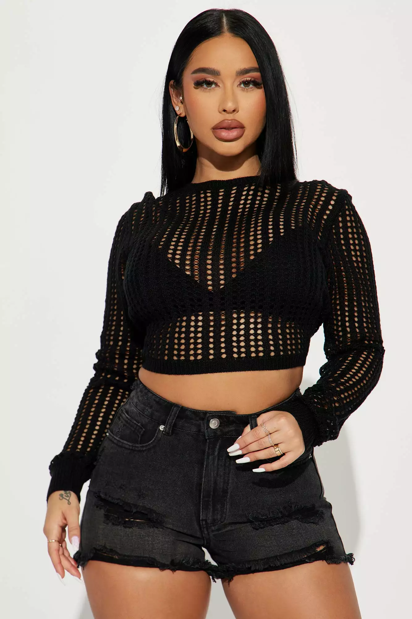 Fashion Nova Heading Out Crochet Open Back Sweater - Black 3 Fashion Nova Heading Out Crochet Open Back Sweater - Black