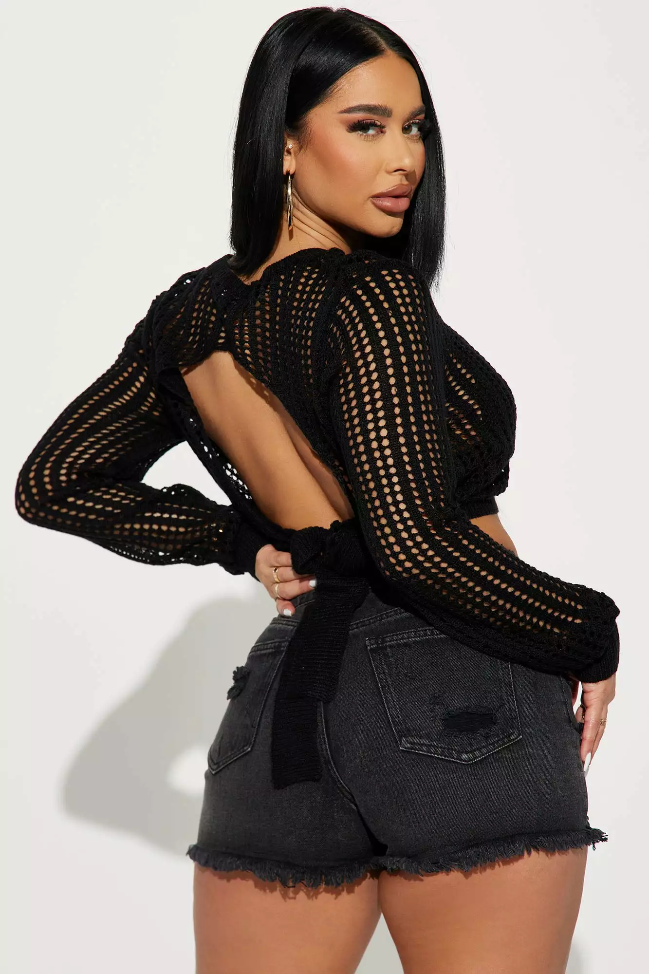 Fashion Nova Heading Out Crochet Open Back Sweater - Black 5 Fashion Nova Heading Out Crochet Open Back Sweater - Black - Image 3
