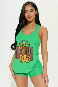 Fashion Nova Secure The Bag PJ Short Set - Green/combo