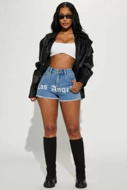 Fashion Nova City Of Angels Stretch Denim Cut Off Shorts - Medium Blue Wash