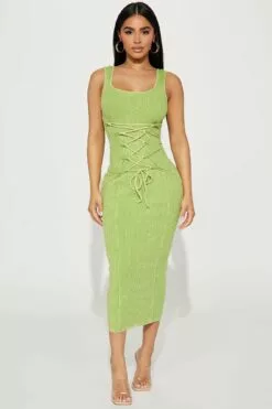 Fashion Nova Serendipity Mineral Wash Midi Dress - Green