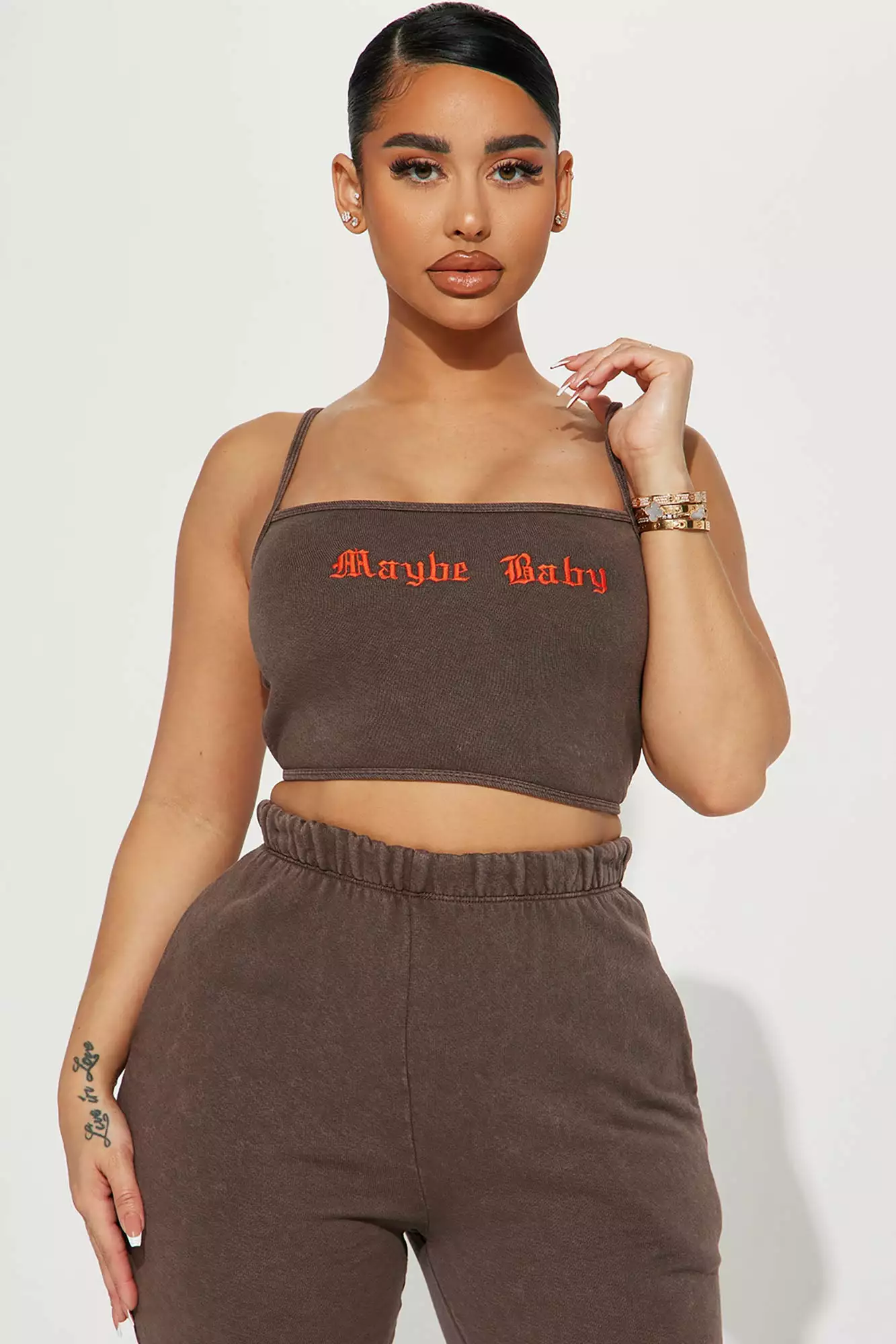 Fashion Nova Just Maybe Baby Jogger Set - Brown 4 Fashion Nova Just Maybe Baby Jogger Set - Brown - Image 2