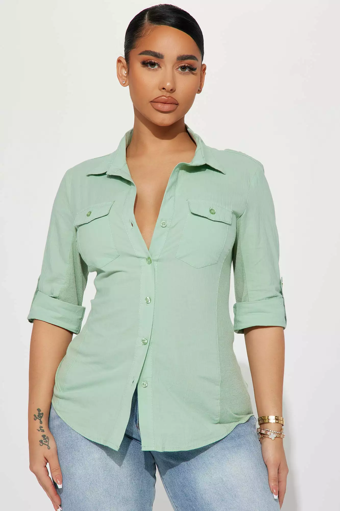 Fashion Nova Taylor Button Down Top - Sage 3 Fashion Nova Taylor Button Down Top - Sage