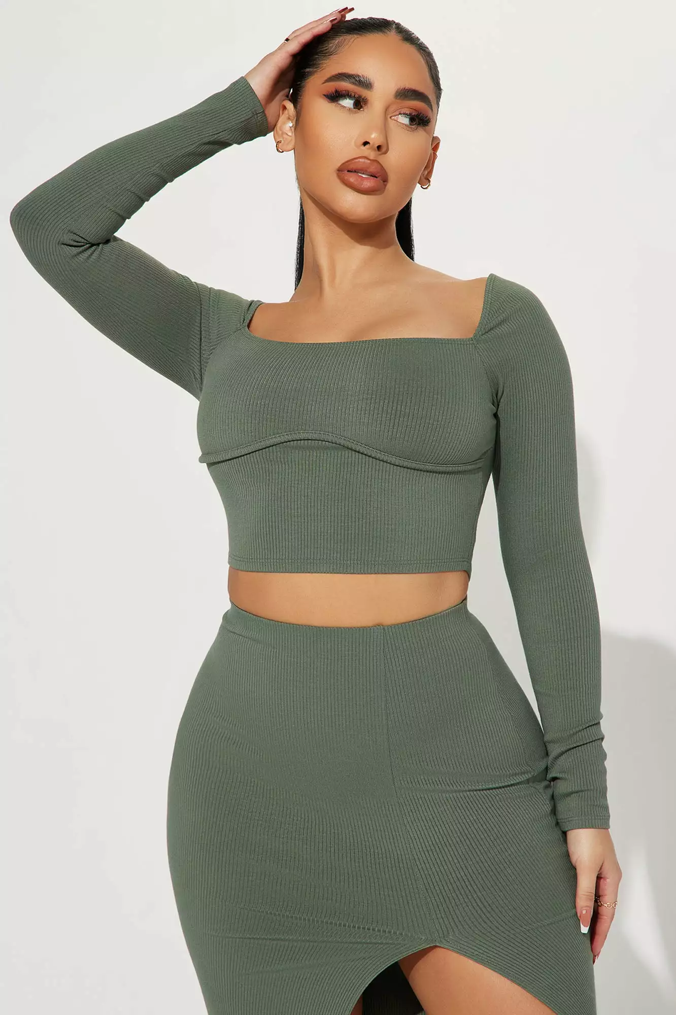 Fashion Nova Selene Snatched Skirt Set - Olive 2 4 Fashion Nova Selene Snatched Skirt Set - Olive 2 - Image 2