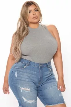 Fashion Nova Mel Sleeveless Mock Neck Bodysuit - Heather Grey -Fashion Nova Sales 03 03 21Studio4 RT SA 11 59 44 27 53091 PLUS KL