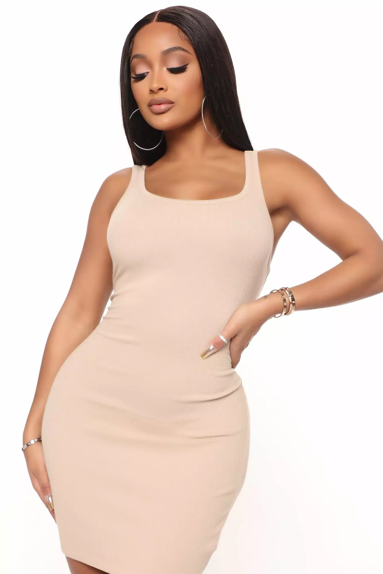 Fashion Nova Abigail Ribbed Mini Dress - Taupe 5 Fashion Nova Abigail Ribbed Mini Dress - Taupe - Image 3