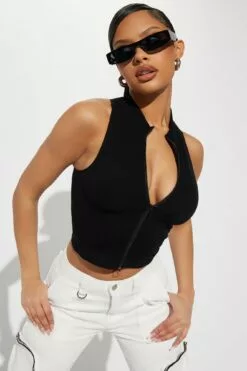 Fashion Nova Zoe Zip Up Seamless Top - Black