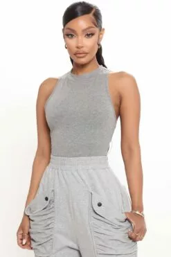 Fashion Nova Mel Sleeveless Mock Neck Bodysuit - Heather Grey -Fashion Nova Sales 03 11 21Studio1 RT DOM 12 41 20 15 RT63442 HeatherGrey 3763 EH