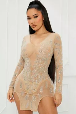 Fashion Nova Wondrous Visions Mini Dress - Taupe