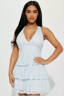 Fashion Nova Princess Mesh Mini Dress - Light Blue