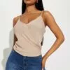 Fashion Nova Effortless And Cute Surplice Top - Taupe