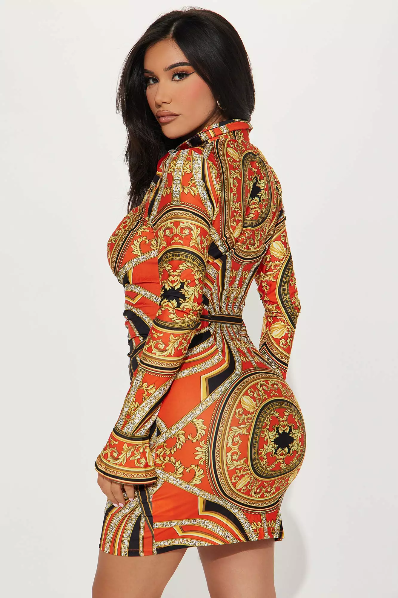 Fashion Nova Everywhere At Once Printed Mini Dress - Orange/combo 5 Fashion Nova Everywhere At Once Printed Mini Dress - Orange/combo - Image 3