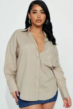Fashion Nova Always Simplistic Linen Shirt - Beige