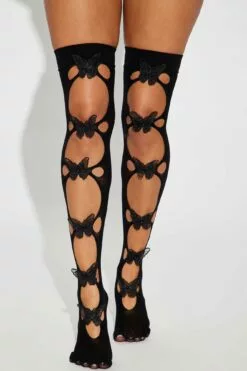 Fashion Nova Flutter Around Butterfly Thigh Highs - Black