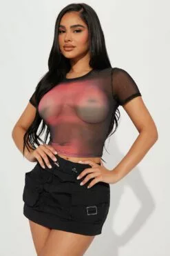 Fashion Nova Hottest In The Room Mesh Top - Black/Red
