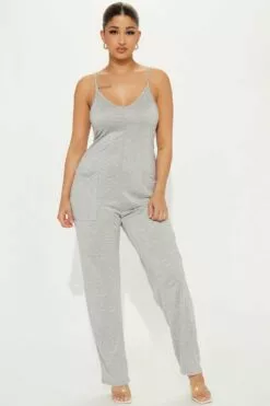 Fashion Nova Errand Time Jumpsuit - Heather Grey