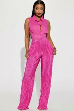 Fashion Nova Island Girl Plisse Pant - Fuchsia
