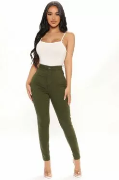 Fashion Nova Petite Super High Waist Denim Skinnies - Olive